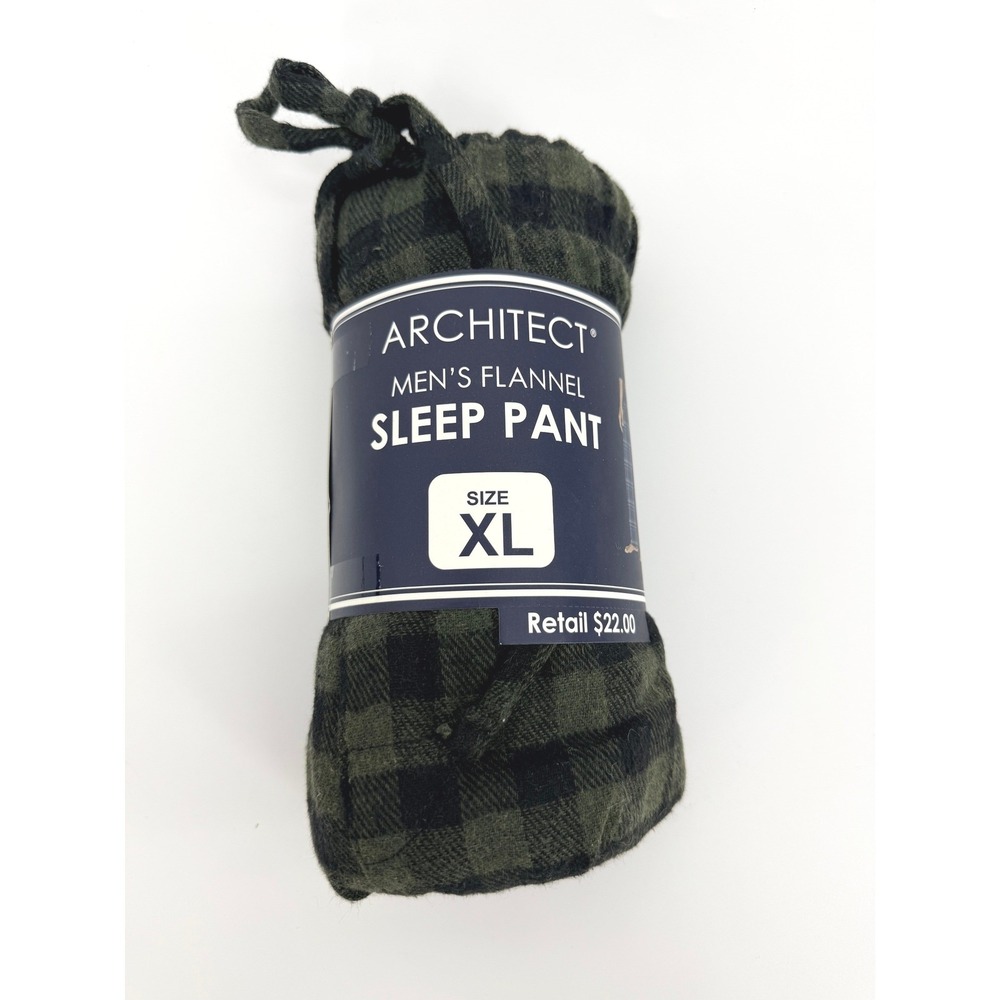 Architect Mens Flannel Sleep Pant Olive Green Black Plaid XL Pajamas
